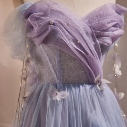 Long Purple Tulle Prom Dresses, Long Purple Tulle..