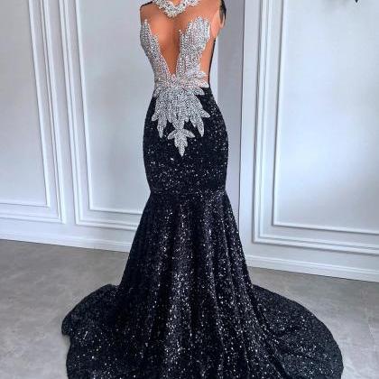 Long Black Prom Dresses Sexy Mermaid Style Luxury..