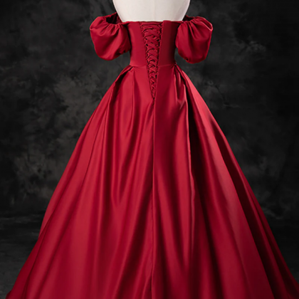 Burgundy Satin Long A Line Prom Dress, Off The..