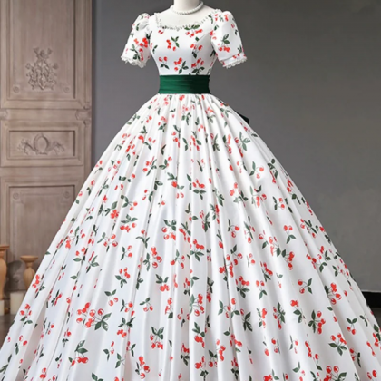 Cute Cherry Pattern Long Princess Prom Dress,..