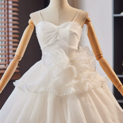White Sweetheart Neck Organza Short Prom Dress,..