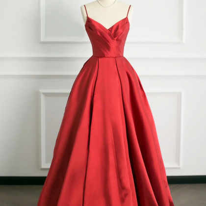 Elegant Scarlet Satin Ball Gown With Sleek Bodice..