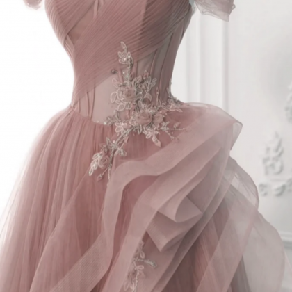 Pink A Line Off Shoulder Long Prom Dress, Pink..