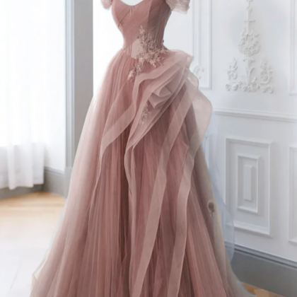 Pink A Line Off Shoulder Long Prom Dress, Pink..