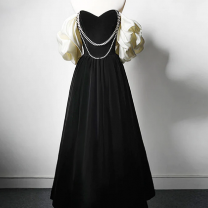 V-Neck A-Line Tulle Tea Length Little Black Dress