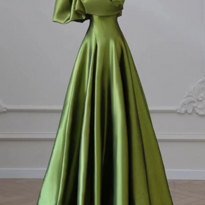 Vintage Mermaid One Shoulder Green Satin Long Evening Party Gowns Evening Formal Dresses Prom Dress DP2037