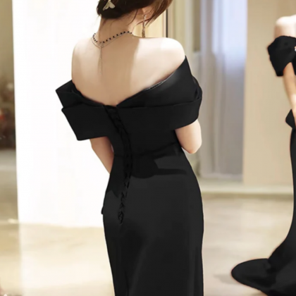 Simple black satin mermaid long prom dress, black evening dress Y250 main image 1