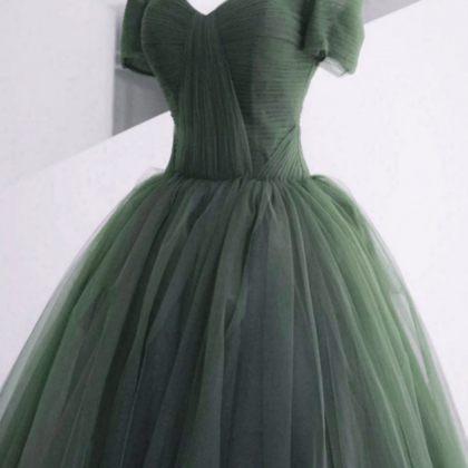 Off the Shoulder Long Tulle Gown with Sweetheart Neck Dark Green Plus Size