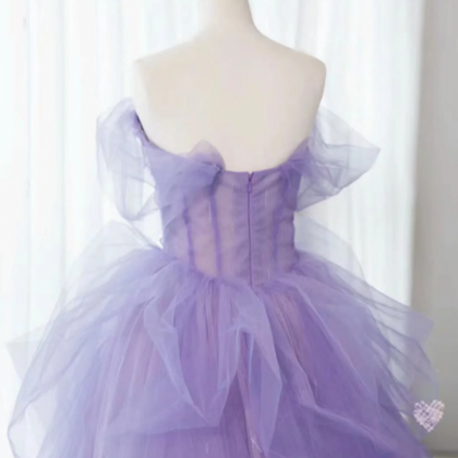 Purple Lace Floral Tulle Long Prom Dresses, Purple..