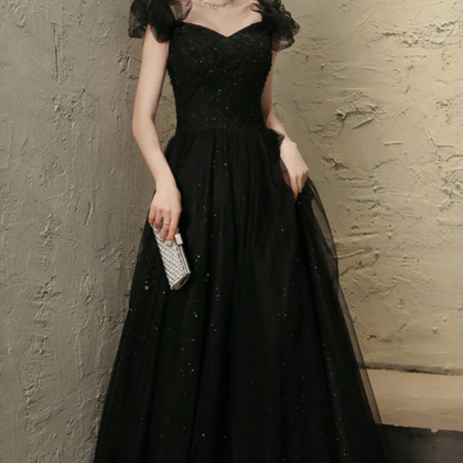 Black Tulle Sweetheart Long Party Dress, Black..