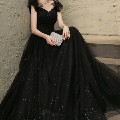 Black Tulle Sweetheart Long Party Dress, Black..