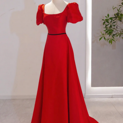 Elegant Red Prom Dress Satin Strapless  A-Line Evening Dress S1059 main image 1