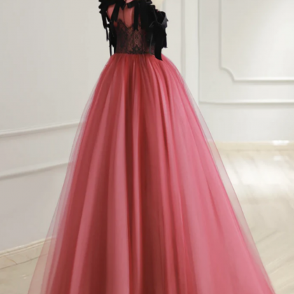 A Line Tulle Watermelon Red Long Prom Dress,..
