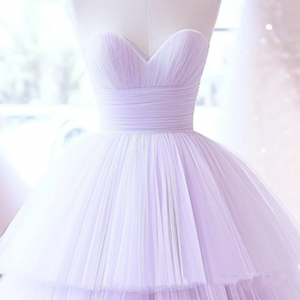A Line Sweetheart Neck Tulle Purple Long Prom..