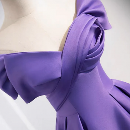 A Line Off Shoulder Satin Purple Long Prom Dress,..