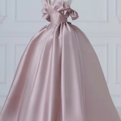 A Line Pink Satin Long Prom Dress, Pink Long..