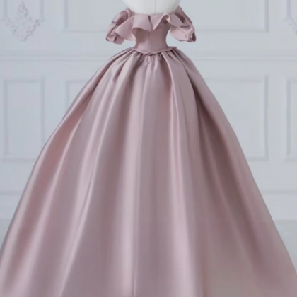 A Line Pink Satin Long Prom Dress, Pink Long..