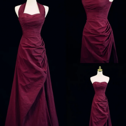 Simple Fashion Burgundy V-neck Halter Dress Design A-line Party Dress Homecoming Dress, DP5855