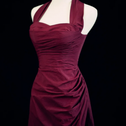 Retro Ball Gown Halter Burgundy Party Dress Classy Prom Dress Classy Evening Dress
