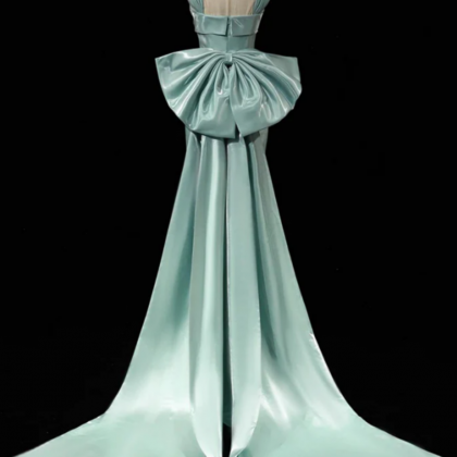 Simple Satin Green Long Prom Dress, Green Long..