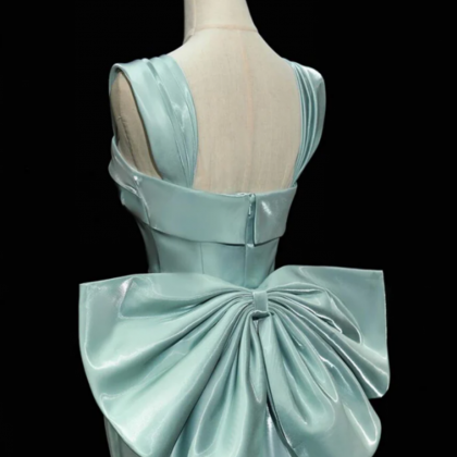 Short Hunter Green Satin Prom Dress With Bow main image 1