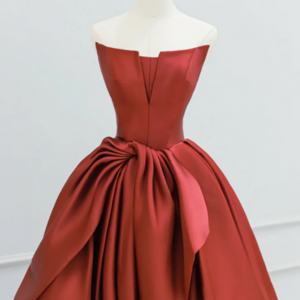 Sexy Burgundy Strapless A Line Satin Short Prom Dress Homecoming Dress Y8429 main image 0