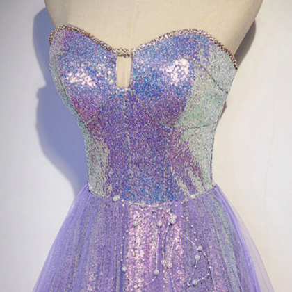 Purple Sweetheart Neck Tulle Long Prom Dress, Purple Formal Evening Graduation Dress