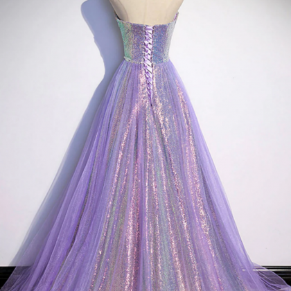 Purple Satin Sweetheart Long Party Dress, A-line Purple Prom Dress