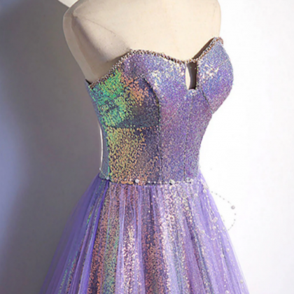 Purple Split Sweetheart Long Prom Dress with Pockets main image 0