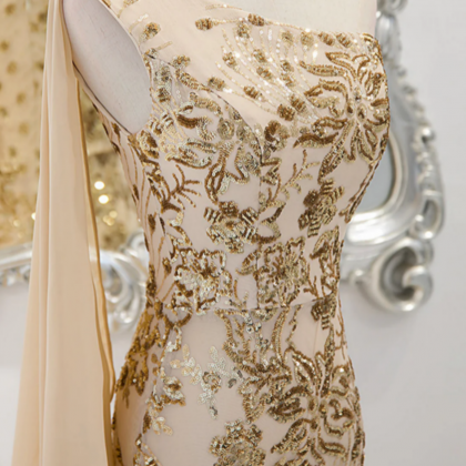 TAVIMART  -  Sexy Champagne Sequins Prom Dresses Sweetheart Strapless Open Back Evening Party Dress Mermaid Sleeveless Formal Occasion Dress