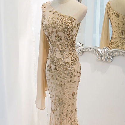 Sexy Sequins Mermaid Party Evening Dress Champagne Prom Dress Y8811