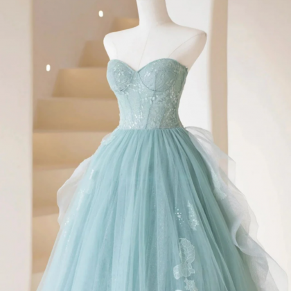 A line Straps Tulle Long Prom Dress Evening Dresses P1083