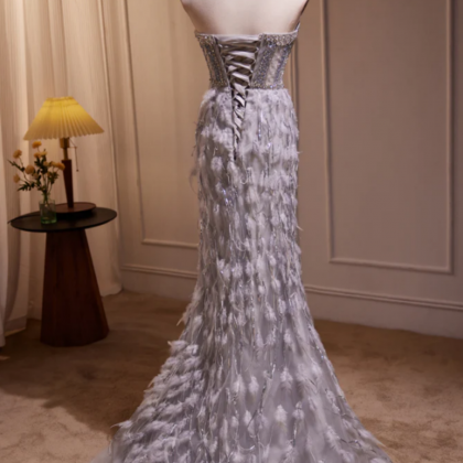 Vintage Mermaid Halter Gray Long Prom Gown Fairy Prom Dresses