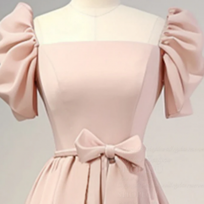 Fashion Pink A-line Prom Dress with Puff Sleeves,Pink Party Dress Y6259 main image 1