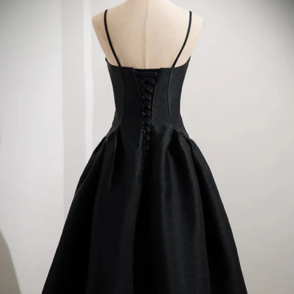 Gorgeous Spaghetti Strap Black Satin Beaded Short Prom Dress Formal 7th Grade Homecoming Dress main image 0