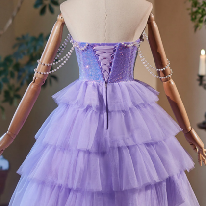 Lavender Short Lovely Floral and Applique Homecoming Dress, Charming Prom Dress