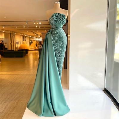 Chic Green Mermaid Prom Dresses Off Shoulder Strapless Evening Dress Custom Made Ruffles Glitter Floor Length Party Gown