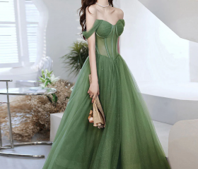 A-Line Lace Sweetheart Neck Ruffle Long Dress Green main image 1