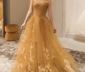 Simple Lace A-Line Tulle Long Prom Dress With A Train main image 0