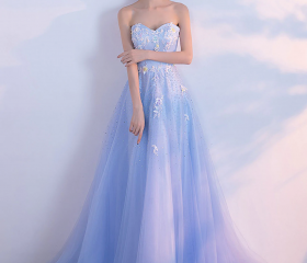 Unique Cross Sweetheart Light Blue Soft-pleated Long Prom Dress main image 1
