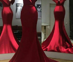 Red Off-the-Shoulder Evening Dress | Mermaid Red Prom Dress Party Gowns