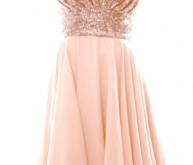A Line V Neck Rose Gold Sequins Prom Dresses with Split LBQF3780