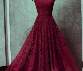 Beautiful Wine Red Lace Off Shoulder Party Dress, Burgundy Prom Dress