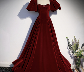 Burgundy Velvet Long Prom Dress Evening Dress on Luulla