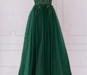4511508 Emerald Green Tulle Collar Dress