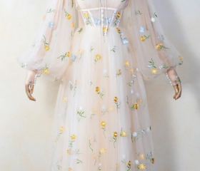 Rich Champagne Floral Long Sleeve Mini Dress main image 0