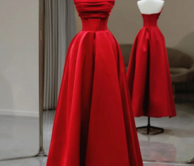 Red Satin Red Satin A-line Scoop Long Party Dress, Red Satin Prom Dress main image 0