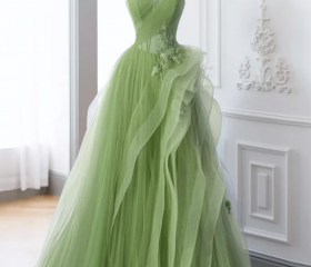 Long Tulle Dress with Convertible Back Design Lime Green