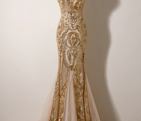 Sexy Champagne Mermaid One Shoulder Maxi Long Party Prom Dresses, Evening Dress,13241 main image 1