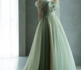 Lovely A line Off The Shoulder Mint Green Tulle Long Prom Dress